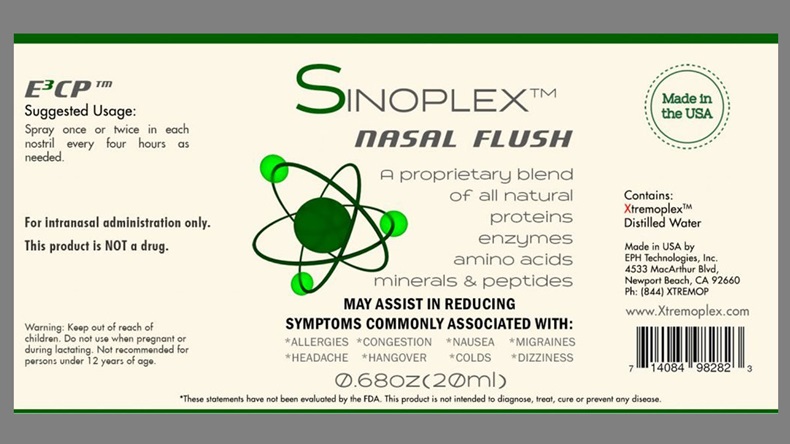 Sinoplex Nasal flush label