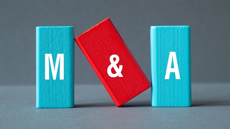 M&A written on red and blue blocks