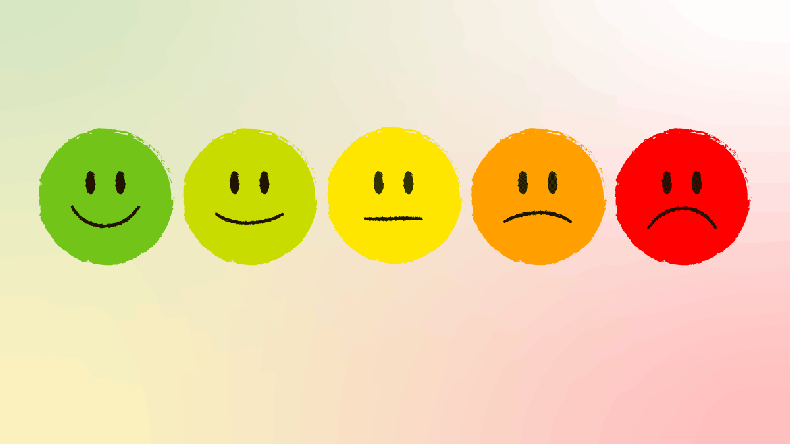 Smiley faces go form happy to indifferetn to sad, disagree smiley