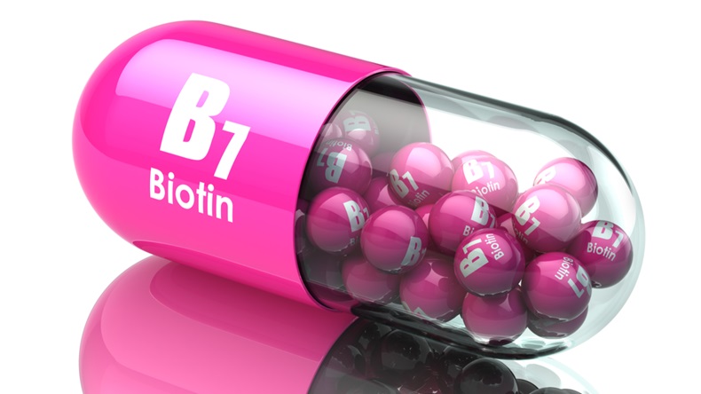 Vitamin B7 capsule. Pill with biotin. Dietary supplements. 3d illustration - Illustration