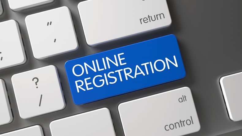 Online registration key on computer key board