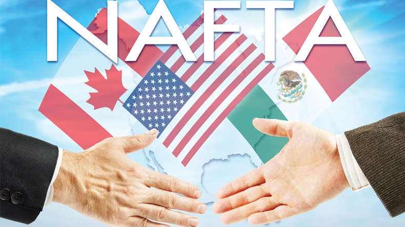 Concept of NAFTA. United States Canada Mexico trading association